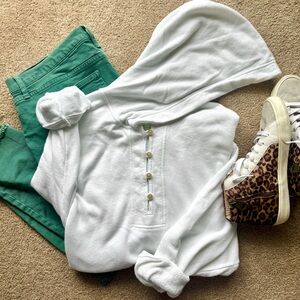 Aerie White Quarter Button Down Hoodie Extra Large